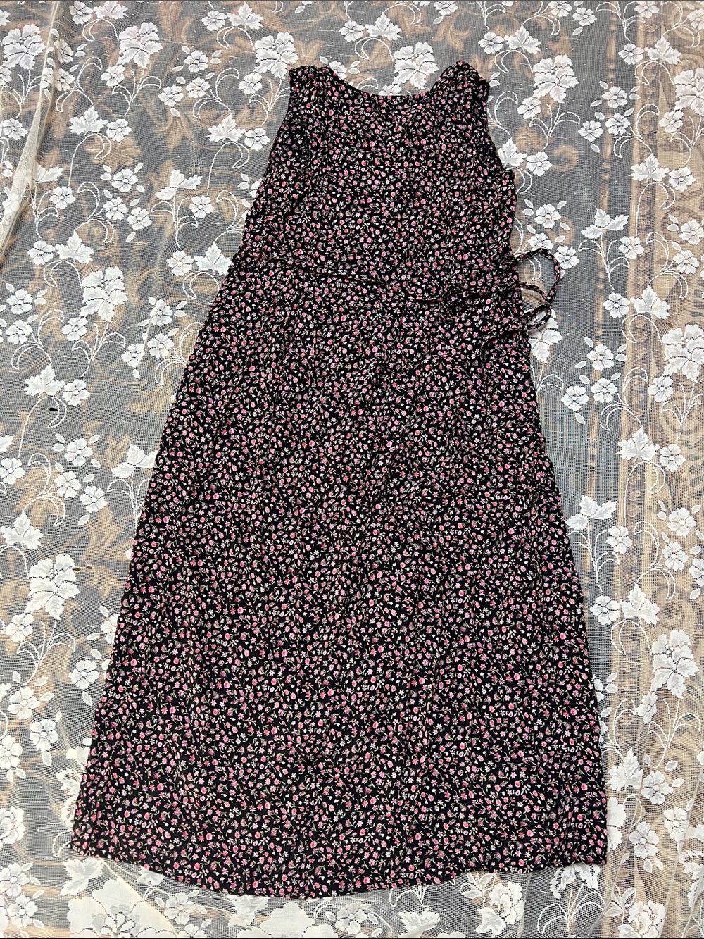 Robbie Bee Black Maxi/Midi Dress with Pink Floral Print Full Button Front - Picture 5 of 5